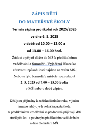 Zápis dětí do MŠ